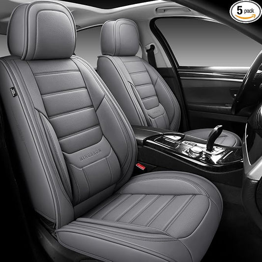 MINGBRON Front Car Seat Covers, Leather Car Seat Covers, Fit for Most Cars SUV and Most Sedan Grey