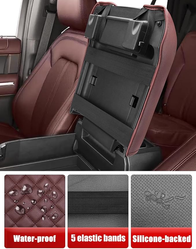 Center Console Armrest Cover for 2018-2020 Ford F150 Platinum, 2017-2022 F250-F550, 2018-2024 Expedition, Bucket Seat, PU Leather Cushion Pad, Anti-Scratch, Dark Marsala Brown (Not for Other Years)