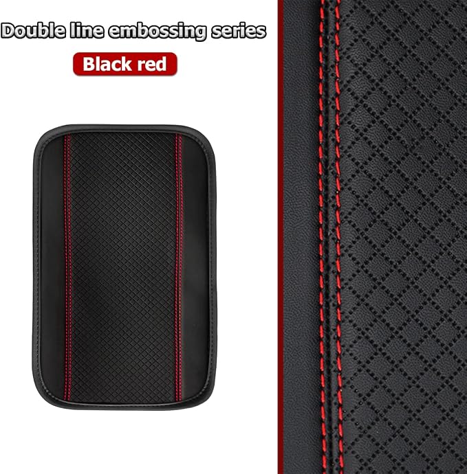 Auto Center Console Pad, PU Leather Car Armrest Seat Box Cover, Waterproof Non Slip Soft Armrest Box Cushion Protector, Car Accessories for Women Men, Universal for SUV, Truck, Van (Black/Red)