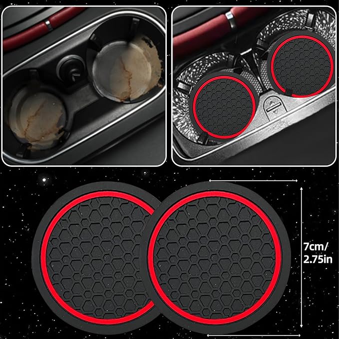 NBTEPEM 10 Pcs Car Floor Mats Full Set & Sport Leather Steering Wheel Cover 14.5-15 inch, Center Console Cover, Seat Belt Cushion, Cup Holder Coaster, Universal Automobile Interior Sets (Red)