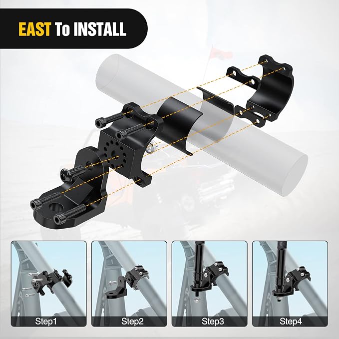 Nilight UTV Flag Antenna Mount Whip Light Mounting Bracket Black Adjustable Heavy Duty for 1.5 to 1.75inch 1.75 to 2inch for Polaris RZR Ranger Can Am Maverick X3 Talon, 2 Years Warranty