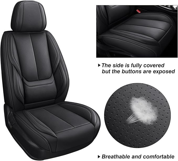 MINGBRON Seat Covers, Car Seat Covers Front Seats, Car Seat Cover, Car Seat Protector Waterproof, Car Seat Cushion Nappa Leather, Black Seat Covers Carseat Cover Universal Fit for Most Cars