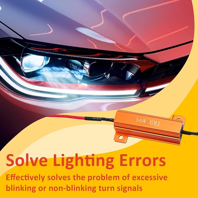 2Pcs 50W 6Ohm Load Resistors LED Turn Signal, LED Load Resistor Kit for Fix LED Bulb Fast Hyper Flash Turn Signal Blink Error Code (Amber)
