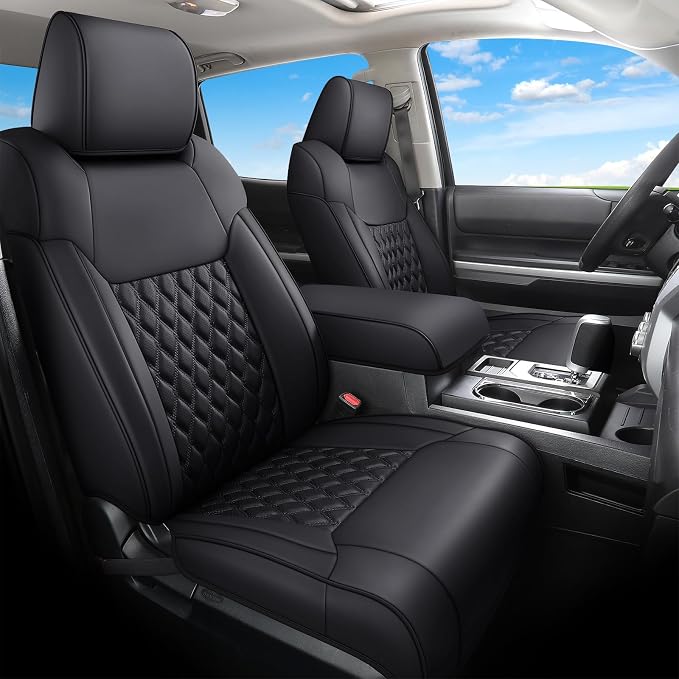Huidasource Tacoma Seat Covers Full Set, Full Coverage Leather Truck Seat Cushion Cover Custom Fit for 2005-2015 Double & Crew Cab 2nd Gen Toyota Tacoma Base Prerunner SR5 Limited(Full Set/Black)