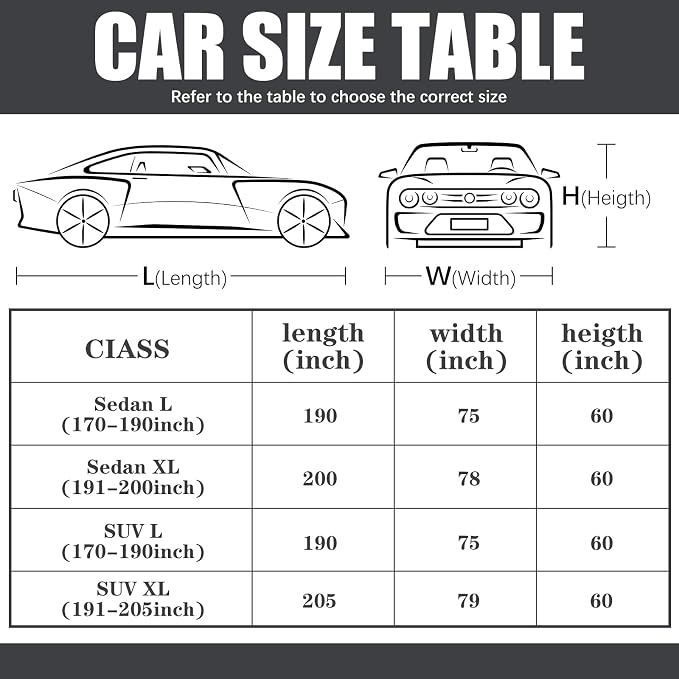 Riakrum Full Car Cover Waterproof All Weather for Automobiles Windproof Cover Rain UV Protection Sun Scratch Resistant Outdoor Universal(Fit Sedan Length (185-193'') 70'' H,Black, Silver)