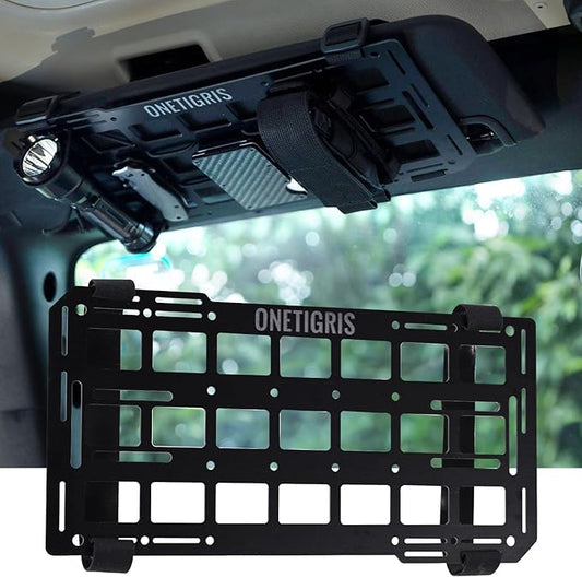 OneTigris Molle Visor Organizer, Fiberglass Rigid MOLLE Panel, Tactical Versatile Car Sun Visor Organizer Interior Accessories Holder for Vehicle, SUV, Trucks | Features tactical MOLLE webbing for overhead EDC storage. Heavy-duty vehicle organizer idea...