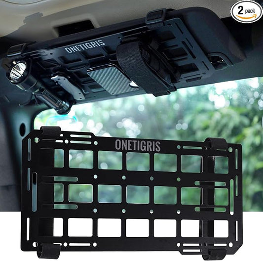 ONETIGRIS Rigid Car Sun Visor Organizer, Fiberglass Visor EDC Panel(2 Pack) | Features tactical MOLLE webbing for overhead EDC storage. Heavy-duty vehicle organizer ideal for trucks, SUVs, and Jeeps.