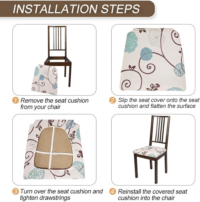 SearchI Seat Covers for Dining Room Chairs Stretch Printed Chair Seat Covers Set of 6, Removable Washable Upholstered Chair Seat Protector Cushion Slipcovers for Kitchen(Geometric Stripe)