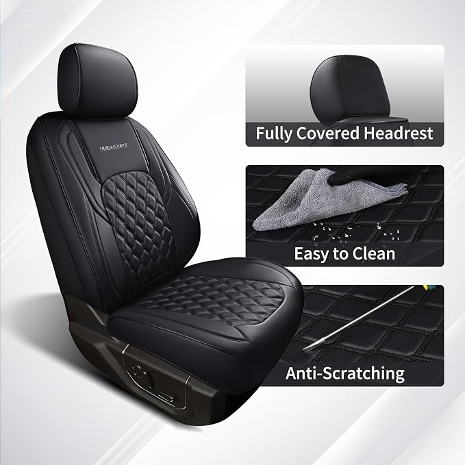 Huidasource Fit for Chevy Silverado Seat Covers, GMC Sierra Seat Covers 2007-2013&2019-2026 1500, 2020-2026 2500HD 3500HD Crew Double Extended Cab, Thickened Nappa Leather Seat Covers for Trucks Black