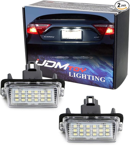iJDMTOY Xenon White Full LED License Plate Light Kit Compatible With Toyota Camry Highlander Prius C Avalon Yaris, By 18-SMD White LEDs & Can-bus Error Free