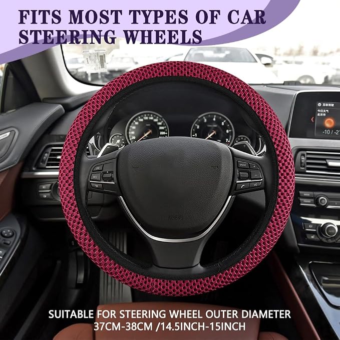 Elastic Stretch Steering Wheel Cover, Steering Wheel Cover, 15" Breathable Auto Steering Wheel Protector, Universal Car Accessories Comfortable Non-Slip Vehicle Steering Wheel Covers for Women Men