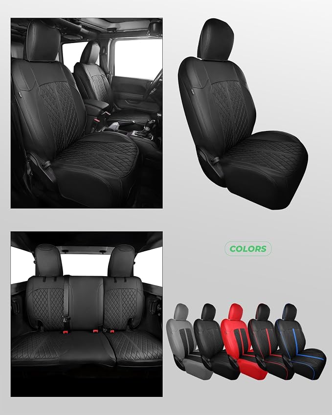 for Jeep Wrangler Seat Covers 4Door JK 2013 2014 2015 2016 2017, Custom Fit Car Seat Cover Full Set, Luxury Leather Seat Protectors, Waterproof SUV Interior Cushions Accessories, Black