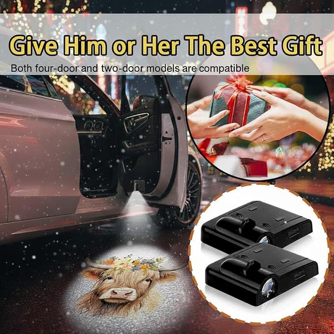 2PCS Dolphin Car Door Lights Projector,Wireless LED Welcome Puddle Lights,Magnetic Logo Projector Door Light Decor Car Accessories Dolphin Gifts for Women Men,Suitable for All Vehicles Motorcycle