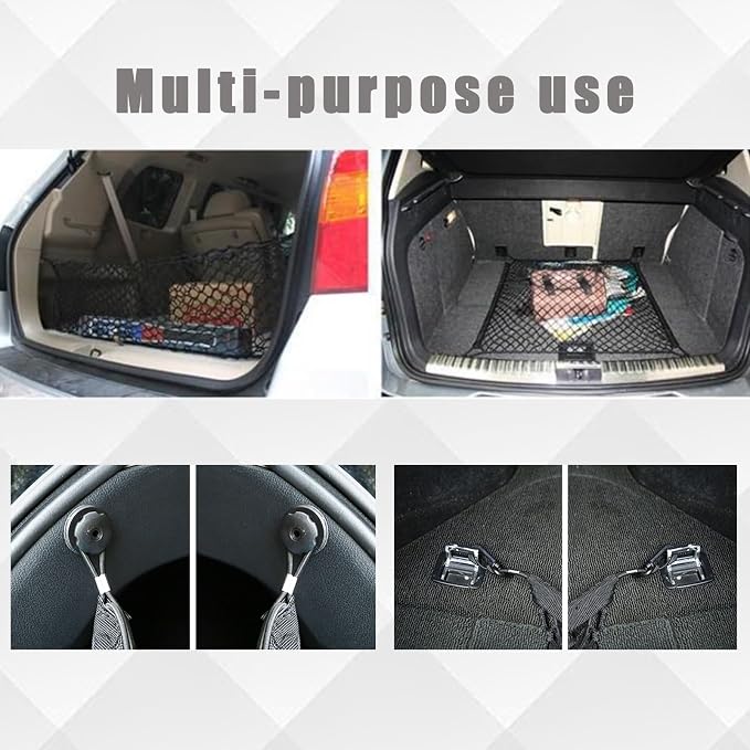 Truck Bed Cargo Net, Cargo Storage Elastic Mesh Bag (51 * 18In) | Organizer Net Bag Automotive Cargo Nets with 4 Buckles Screws Hooks Clips Trunk Storage Net for Pickup Truck Bed