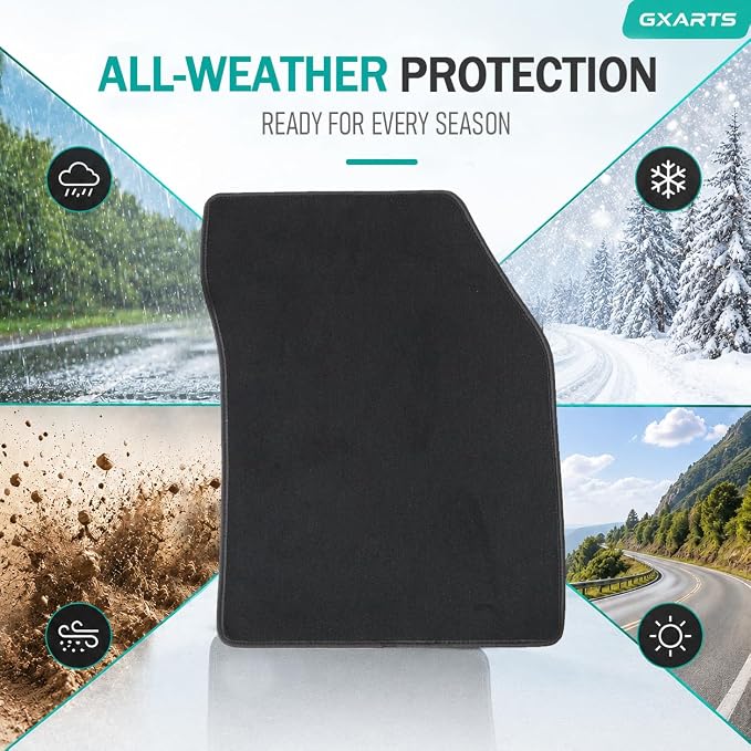 GXARTS Car Waterproof Floor Mats Carpet Full Set Compatible with Chevrolet Sonic 2012 2013 2014 2015 2016 2017 2018 2019 2020 | All-Weather Protect, Black Velour Automobile Floor Liner Accessories