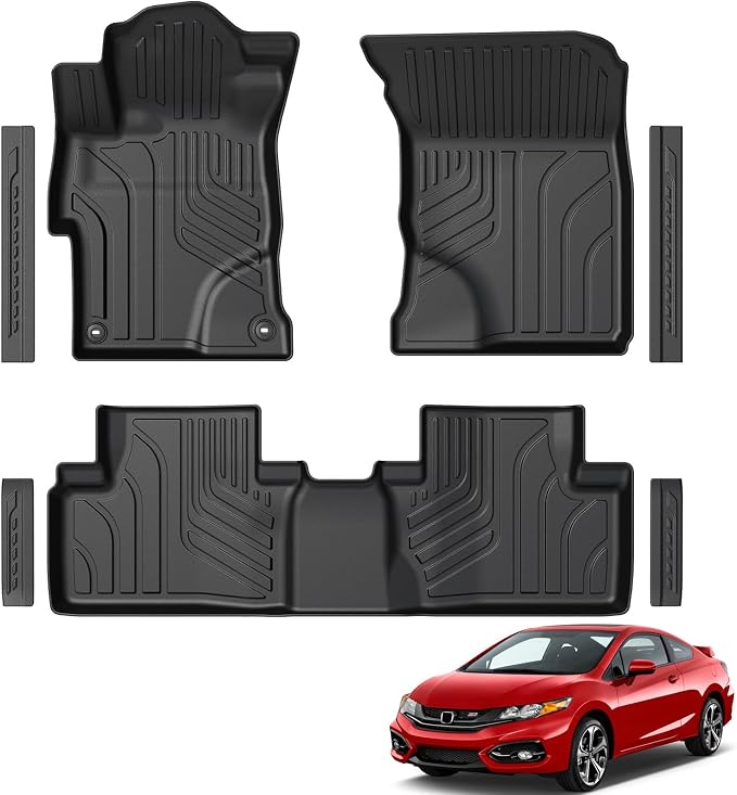 Floor Mats for 2012-2015 Honda Civic Sedan & Sedan Si (Not for Coupe), TPE All Weather Durable Floor Liners Door Sill Guards for Honda Civic