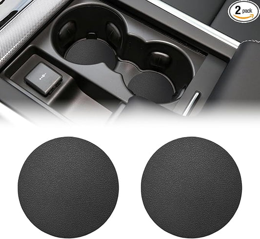 Car Cup Holder Coaster, Leather Anti-Slip Auto Cup Holder Insert Coaster, Shockproof Waterproof Drink Mat, Universal Vehicle Interior Decoration Accessories for Cars, Trucks, SUVs (Black)