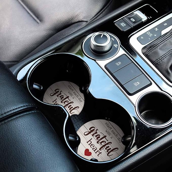 Inspirational Quotes Car Coasters for Cup Holders Car Cup Holder Coasters 2 Pack for Car, Anti Slip Ceramic Car Cup Mat with Finger Notch Cute Car Interior Accessories for Women Men