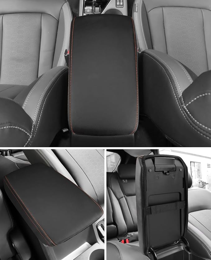 INTGET for 2026 Subaru Crosstrek/Impreza Accessories 2024 2025 Center Console Armrest Cover Leather Car Crosstrek Arm Rest Box Lid Middle Console Seat Cover Protector (Orange Stitches, 2024+)