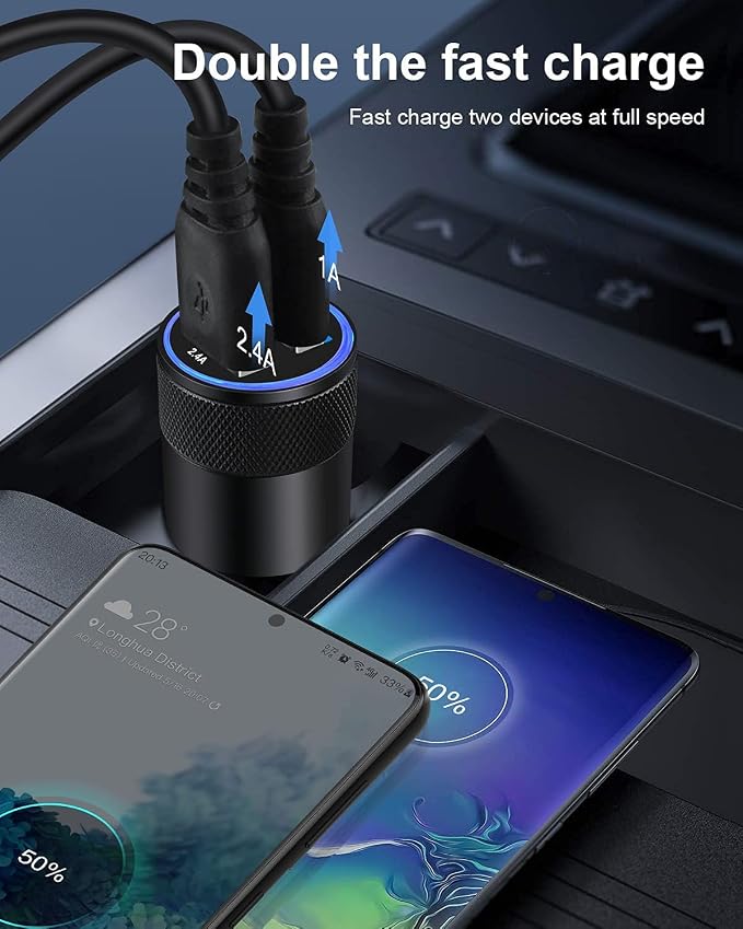 Car Charger [2Pack/3.4a] Fast Charge Dual Port USB Cargador Lighter Adapter | for iPhone 17e 15 14 13 12 11 Pro Max X XR XS 17 Plus 16, iPad, Samsung Galaxy S23 S22 S21 S25 Plus S7 j7 S10e S9 Note 8 12v