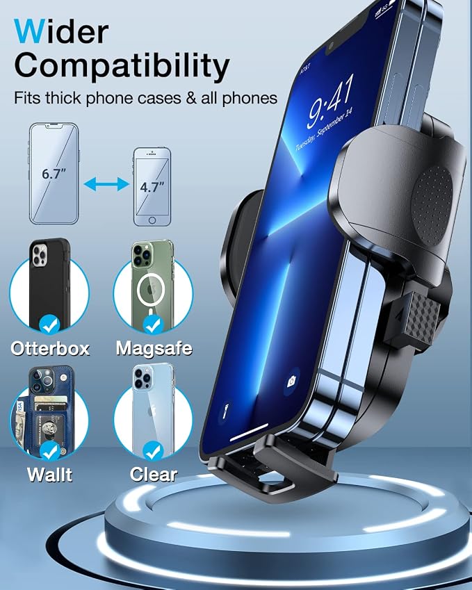HTU Car Phone Holder【2026 Upgraded 100+LBS Suction & Safety Cert】 Cell Phone Car Mount for Truck Heavy Duty Phone Holder for Dashboard/Windshield/Vent for iPhone 17 16 Pro Max, Sapphire Blue