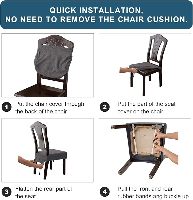 Genina Waterproof Seat Covers for Dining Room Chair Covers Waterproof Dining Chair Covers (2 PCS-Rear-Covered, Grey)