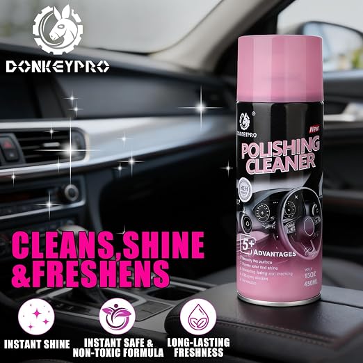 DONKEYPRO Polishing Cleaner, Car Interior Cleaner - Repels Dust & Staining, Restores & Protects Plastic, Vinyl, Leather Seats - UV Guard, Anti-Aging, Interior Detailer Spray with Iron Can(2 x 15oz)