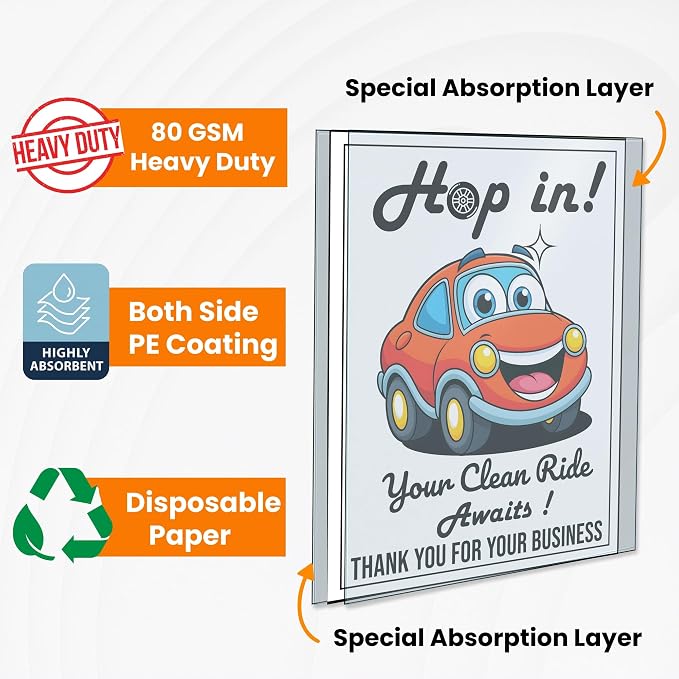 200 Paper Floor Mats For Cars - Waterproof Disposable Car Floor Mats, Car Detailing Supplies,Tapetes Para Carro, Automotive Auto Detailing, Carpet Protector,Resists water,oil, snow & dirt (17 X 22 In)