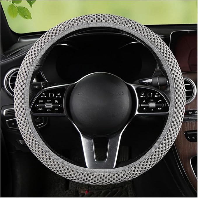 Stretch Elastic Steering Wheel Cover, All-Season Comfort, Warm in Winter & Cool in Summer, Universal 15 Inch Microfiber Breathable Ice Silk, Anti-Slip, Odorless, Easy Carry, Fit Car, SUV (Grey)