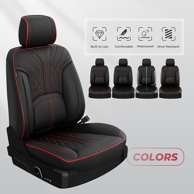 FREESOO Leather Seat Covers for Ford F150 SuperCrew/Crew Cab 2015-2026 | Fits F250/F350/F450 Super Duty 2017-2026, Custom Fit, Waterproof, Bucket Seat, Airbag Compatible, Lumbar Support, Easy-clean