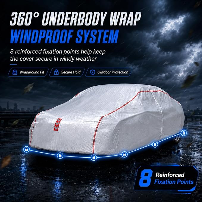 Car Cover for Copue, Waterproof All Weather Heavy Duty, 360° Underbody Wrap Windproof Design, Quick Install Outdoor Vehicle Cover, Fits Copue 186 to 193 in