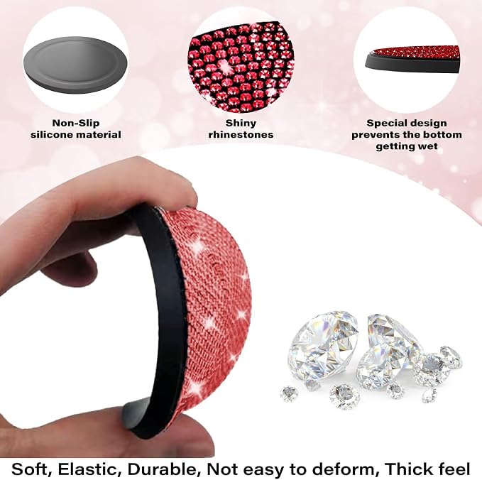 BFXM 4 PCS Bling Cup Holder Coaster, 2.75 inch Diamond Universal Non-Slip Silicone Cup Holder Coasters, Sparkly Bling Car Accessories for Women (Red)