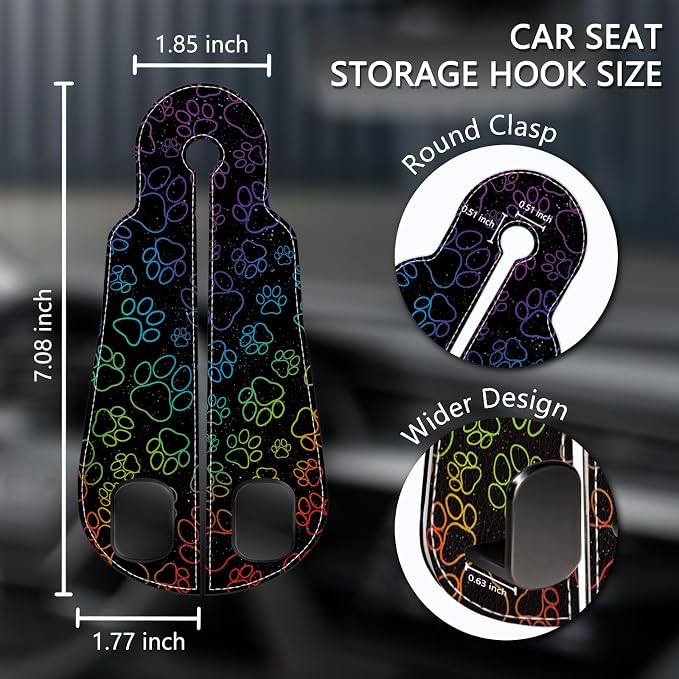 Blusabaca 2PCS Car Seat Back Storage Headrest Hooks, Dog Paw Purse Holder Bags Hanger, PU Leather Double Metal Hook for Backseat Organizer, Women Car Accessories Organization