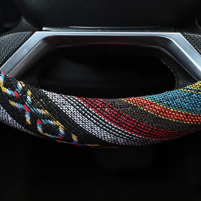 Valleycomfy Boho Steering Wheel Covers for Women Cloth Bohemian Universal | 15 inch Baja Blanket Enthic Grey
