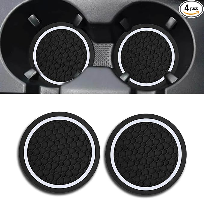 Car Cup Holder Coasters, Dustproof Automotive Interior Accessories Mat,2.75 Inch Non-Slip Insert Water Bottle Holder Pads, Universal for Vehicles, Trucks, RVs and More (Black/White, 2PCS)