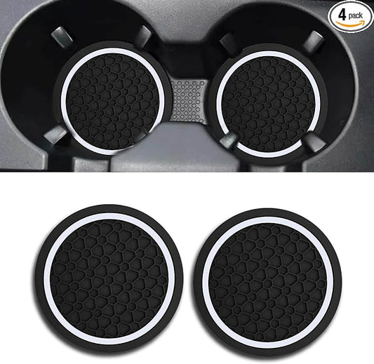 Car Cup Holder Coasters, Dustproof Automotive Interior Accessories Mat,2.75 Inch Non-Slip Insert Water Bottle Holder Pads, Universal for Vehicles, Trucks, RVs and More (Black/White, 2PCS)