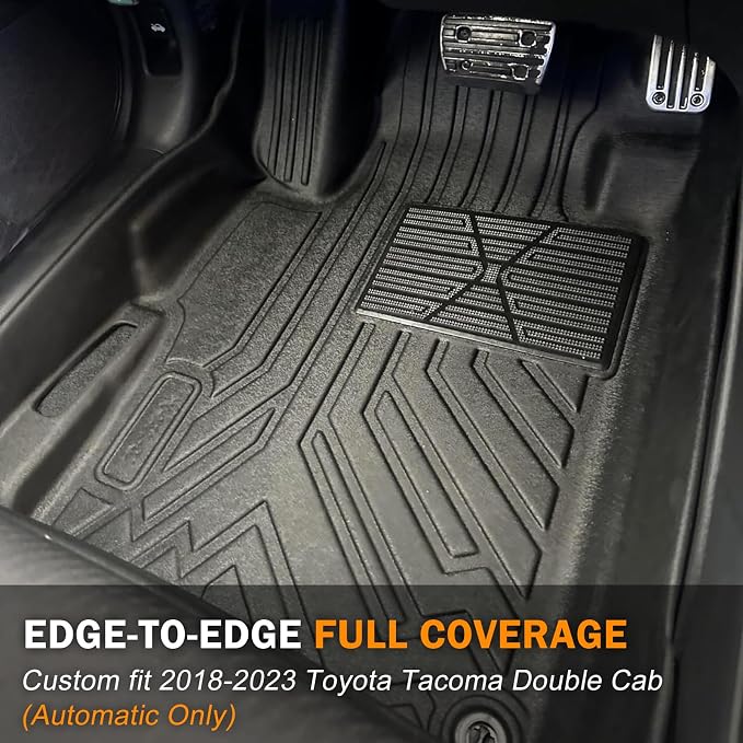 KUST Floor Mats for 2018-2023 Toyota Tacoma Double Cab (Automatic Only) | With Door Sill Protectors, Front Rear Car Mats Accessories, TPE Rubber, Raised Edge, Extra Heel Pad Plate