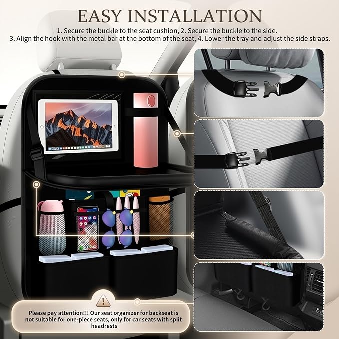 Backseat Car Organizer,Foldable Back Seat Car Organizer with Cars Tray & Cup Holder,Multifunctional Back of Seat Cars Organizers as Rear Seats Organizers for Most Vehicles