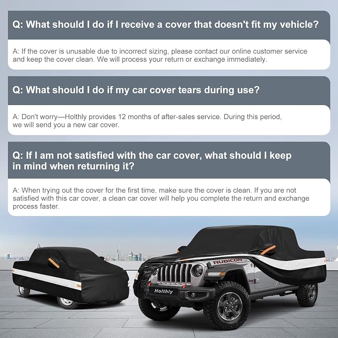10 Layers Truck Cover Waterproof All Weather Custom Fit for Jeep Gladiator(2019-2026), Outdoor Full Exterior Pickup Car Cover for Automobiles Sun Rain Snow Ice Protection. Black