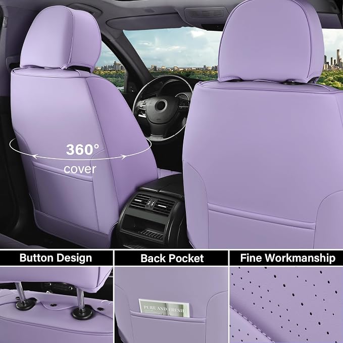Coverado Car Seat Covers Full Set, 5 Seats Front Seat Cover and Back Seat Covers for Cars, Automotive Seat Covers Leather Waterproof Seat Covers, Purple Car Seat Protectors Universal for Cars