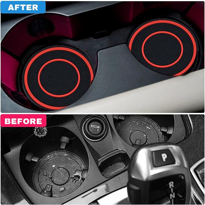 4 Pack Car Coasters for Cup Holder, 2.75 Inch Universal Auto Waterproof Coasters Silicon Insulation Cup Mats,No-Slip Anti Dust Insert Coaster for Woman Man, Suit for Vehicle Interior (Black/Red)