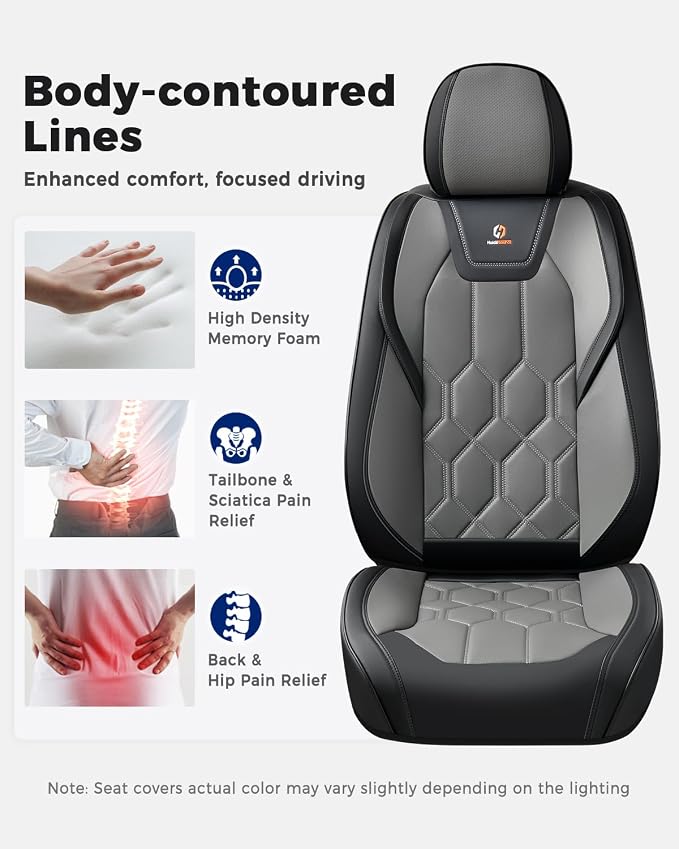 Huidasource Leather Seat Covers, Universal Fit for Most Cars, Black&Gray | Full Coverage, Easy Install with Velcro, Airbag Compatible, Retains Seat Functions & Cupholders