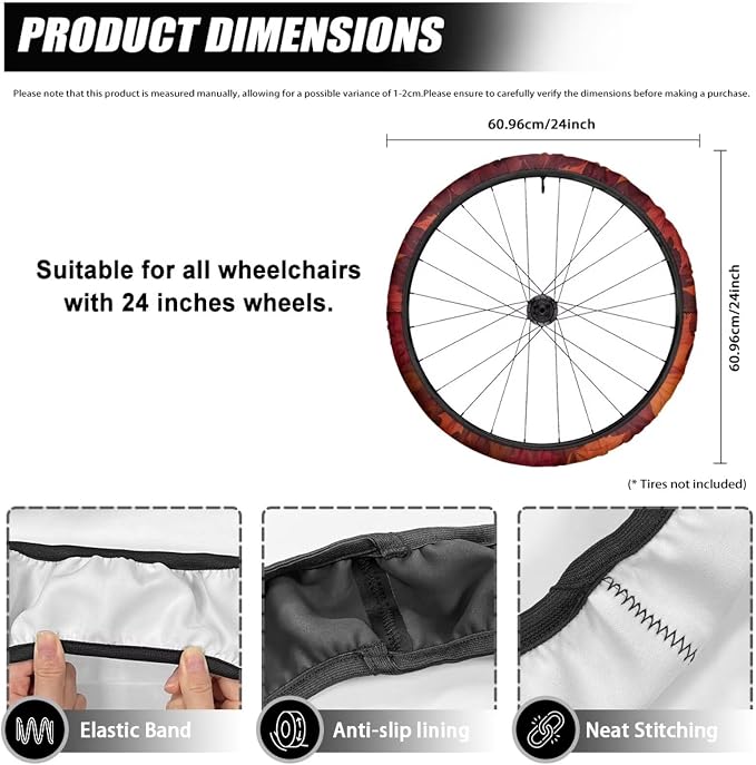 Wheelchair Wheel Covers Maple Leaf Painting 2 PCS Wheelchair Tyre Covers Neoprene Wheel Cover for Transport Wheelchair Wheels Thanksgiving Day Decorations