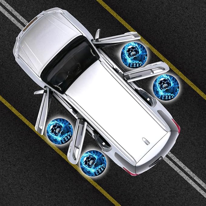 2 PCS Car LED Angel Wing Door Light Logo Projector - Brand Logo Ghost Shadow Light for Car Doors (Blue Skull)
