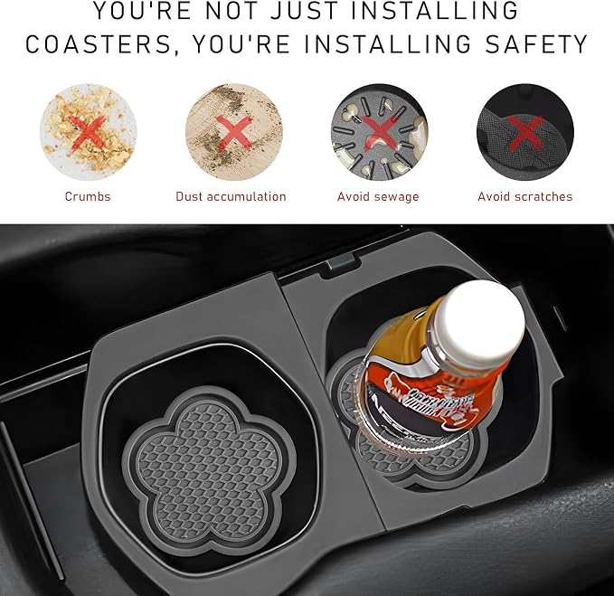 DXNQ 4 PCS Car Cup Coasters, Cute Flower Shaped Car Cup Holder Mat, PVC Waterproof Anti Slip Vehicle Cup Holder Insert Coaster, Universal Car Interior Decor Accessories (Gray)