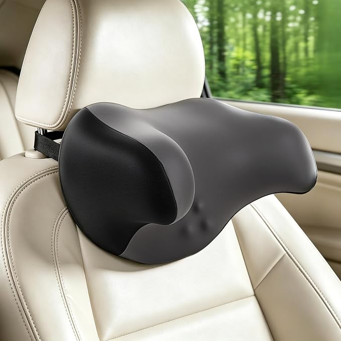 RURISUN U Shaped Pillow,Car Headrest Pillow, for Sleeping with Adjustable Strap Travel Cervical Neck Pillow,100% Memory Foam Breathable Removable Cover(Gray, 1PC)