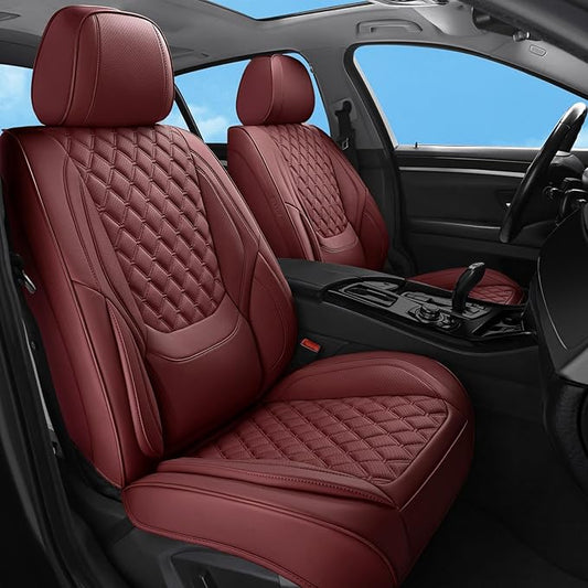 Car Seat Covers Full Set,5 Seat Leather Seat Covers for Cars,Wine Red Front Seats and Back Seat Cover,Waterproof Car Seat Cushion Protectors,Universal Fit for Most Cars SUV Trucks (Burgundy-Full Set)