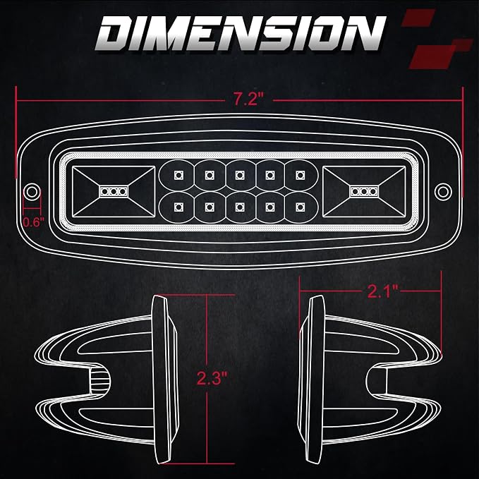 OFFROADTOWN Flush Mount LED Pods, 2pcs 7'' 96W Light Bar Flush LED Pods Spot Flood Combo Reverse Driving Lights Waterproof Bumper Light for Truck Pickup UTV 4x4 SUV Boat