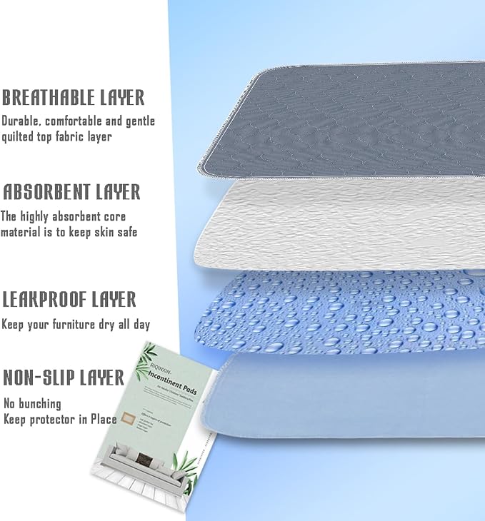 RIQINXIN Waterproof Quilted Chair Pads for Incontinence Washable Incontinence Chair Pads Underpads for Adults Kids Elderly 21x22In 1Pcs Gray