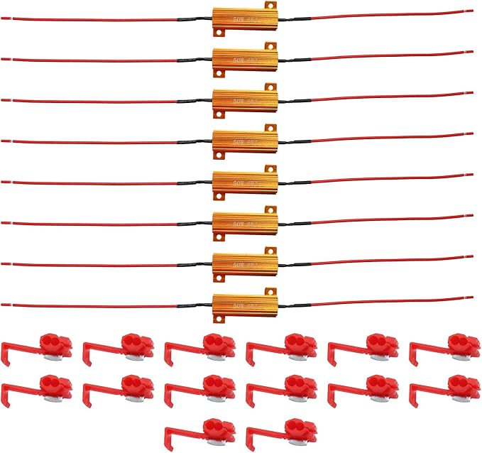 8-Pack 50W 6Ohm LED Load Resistors, Automotive Replacement Resistors for Flickering LED Turn Signal Light & LED License Plate Lights & DRL